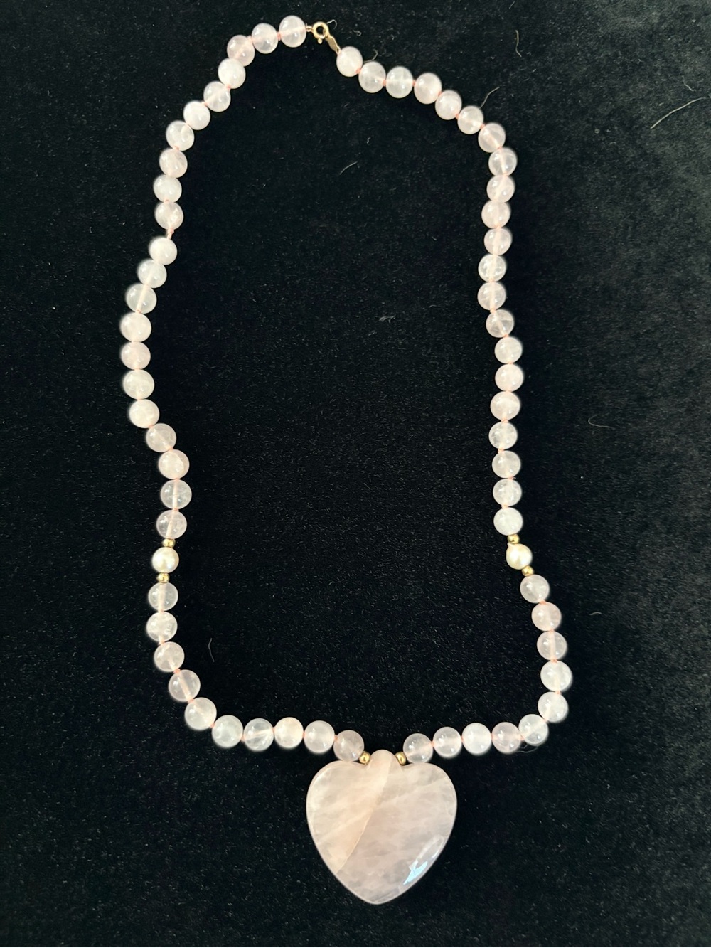 Rose Quartz Heart Pendant Beaded Necklace - Pink